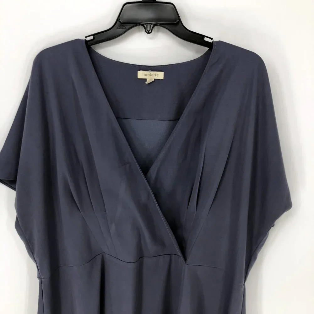 Loralette Dusty Blue Fit and Flare Surplice Dress - Picture 6 of 7